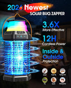 Solar Bug Zapper Outdoor & Indoor, 4500V Ultra-Effective Mosquito Zapper, 6000mAh Rechargeable Insect Zapper, Foldable 2-in-1 Light, IP66 Waterproof for Patio, Camping, Bedroom, Kitchen