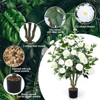 Artificial Camellia Tree 2 Pack 42" Faux Camellia Plant in Pot with 32 Blooming Flowers Fake Flower Tree Greenery Potted Plant for Indoor Outdoor Office Home Porch Decor White
