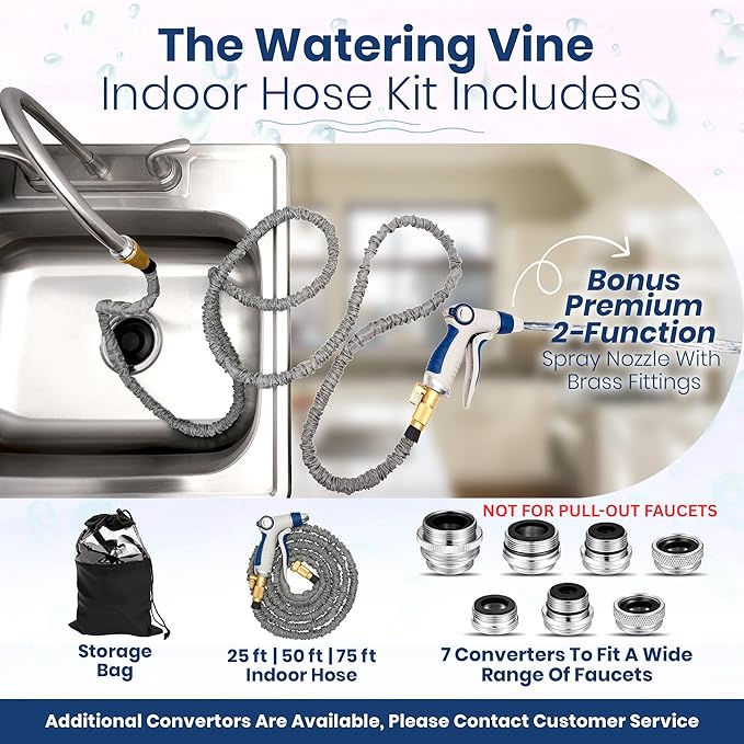 Indoor Sink Hose Attachment For Kitchen Sink or Bathroom Sink Faucet - Extra Long Utility Sink Hose (50 FT) For Watering Houseplants, Dog Washing, Household Cleaning