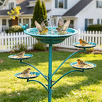 HOUYANG 35 "H Cast Iron Base Bird Bath for Outside, Metal Bird Feeding Bowl Tray, Metal Bird Bath Garden Patio Decor(Green)