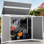 DWVO 41 Cu.ft Horizontal Resin Storage Shed, All Weather Outdoor Garden Shed 4.7x2.5 FT with Hydraulic Struts, 3 Locks, Lockable to Floor for Garden Tools, Trash Cans, Gray