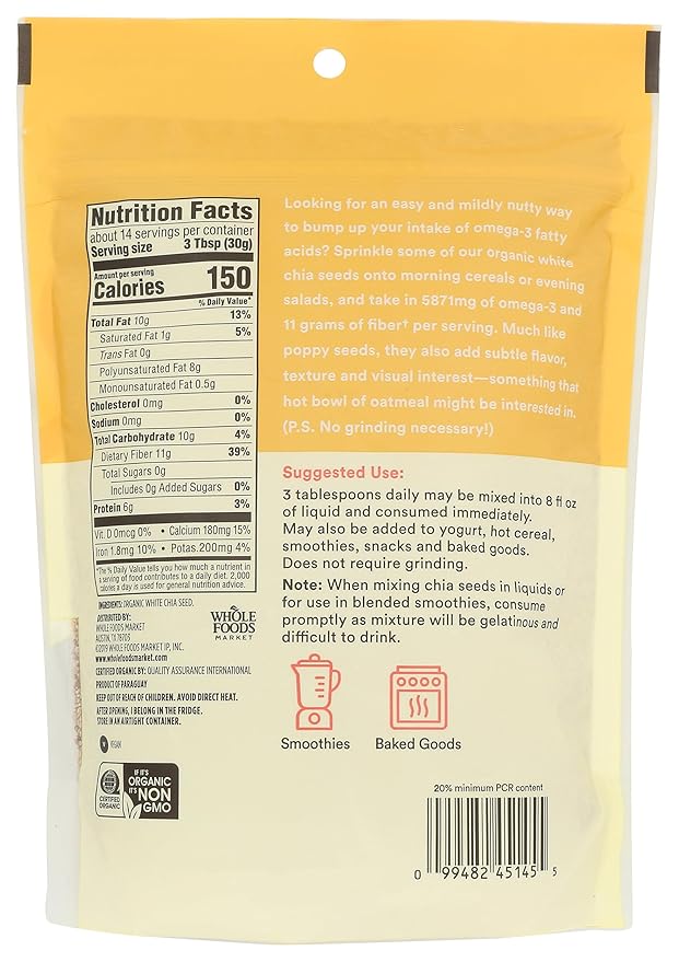 365 by Whole Foods Market, Organic White Chia Seed, 15 Ounce