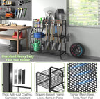 keomaisyto Garden Tool Organizer with Heavy Duty Wheels for Garage - with 2 Baskets, Large Yard Tool Organizer and Storage Holder, Utility Garden Tool Rack for/Shed/Garage/Yard/Basement/Lawn