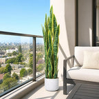 3FT Tall Artificial Trees, Fake Snake Plant with White Planter & 33 Realistic Leaves, Large Potted Artificial Sansevieria Mother in Law Tongue Plant, for Living Room Hallway Entryway