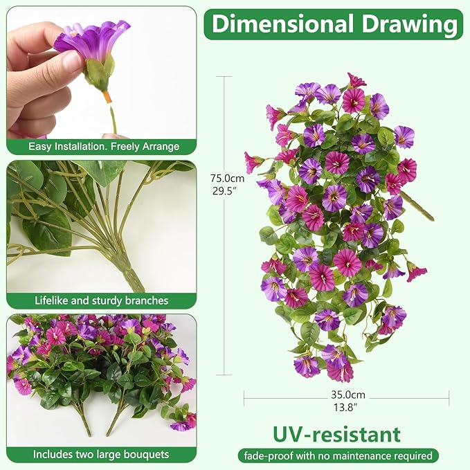 Artificial Fake Flowers Plants UV Resistant, Faux Petunias Silk Flowers for Outdoors No Fade, Fake Outdoor Flowers for Planters Spring, Realistic Home Garden Balcony Yard Decor (Light Purple)