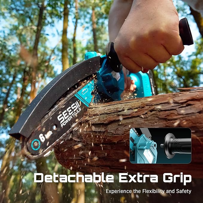 SEESII Chainsaw 6 Inch Mini Electric Chainsaw Cordless Battery Powered, 2026 Upgraded Hand Held Saw with 2x2000mAh Battery for Wood/Trees Trimming, Chain Saw Gift for Men Dad Husband Fathers Gardener