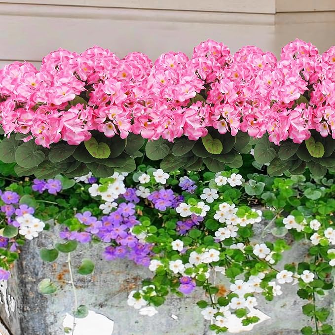CITYES 3 Pcs Artificial Geraniums Flowers Silk Geraniums for Outdoors UV Resistant Pink Artificial Geranium Bush Faux Flowers Plant for Planter Garden Home Decor Indoor Patio Vase Table Centerpiece