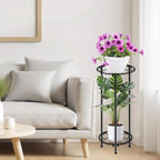 CASIMR Plant Stand Indoor Outdoor, Metal Rustproof Flower Shelf 2 Tier 23.9 inch, Tall Multiple Plant Pot Holder Rack for Garden Patio Living Room Corner Balcony, 2 Pack Black