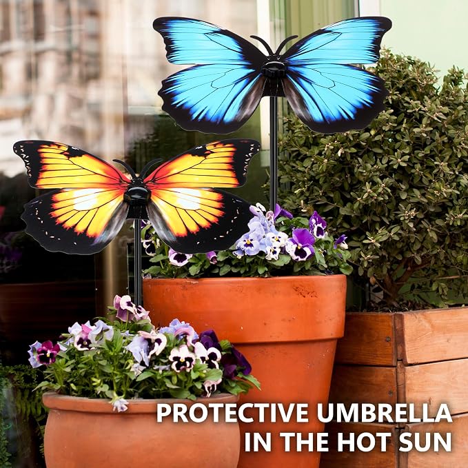 Hsei 2 Pcs Small Metal Plant Umbrella for Outdoor Butterfly Plants Shade Cover 12 Inch Garden Sunshade Disk for Potted Live Decor Provide Shelter from Blazing Sun