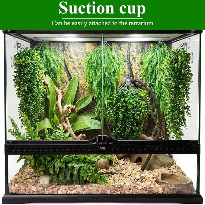 Suncalla Reptile Plants Terrarium Hanging Plants Vines Boston Climbing Terrarium Plant with Suction Cup for Bearded Dragons Lizards Crested Gecko Snake Crab Tank(Classic Series,Light Dark Green)