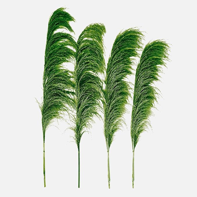 Green Pampas Grass Decor Tall for Floor Vase,Long Natural Pampas Grass, Large Dried Pompas Floral, Elegant Feather Flowers,Wedding Living Room Decorations (Natural Green, 4pcs 43.3"(110cm))