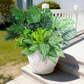 Artificial Greenery Plants Outdoor UV Resistant, 10 Bundles Large Faux Fern Bushes, Shrubs & Tropical Plants, Fake Plants for Planters, Porch, Patio, Garden & Poolside Spring Summer Decor