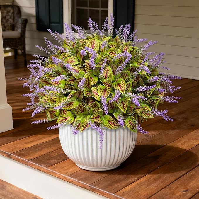 12 Bundles Artificial Coleus Flowers | UV Resistant No Fade Silk Faux Plants | Spring Summer Outdoor Fake Greenery for Garden Patio Planters Front Porch Pathway Decor (Green)