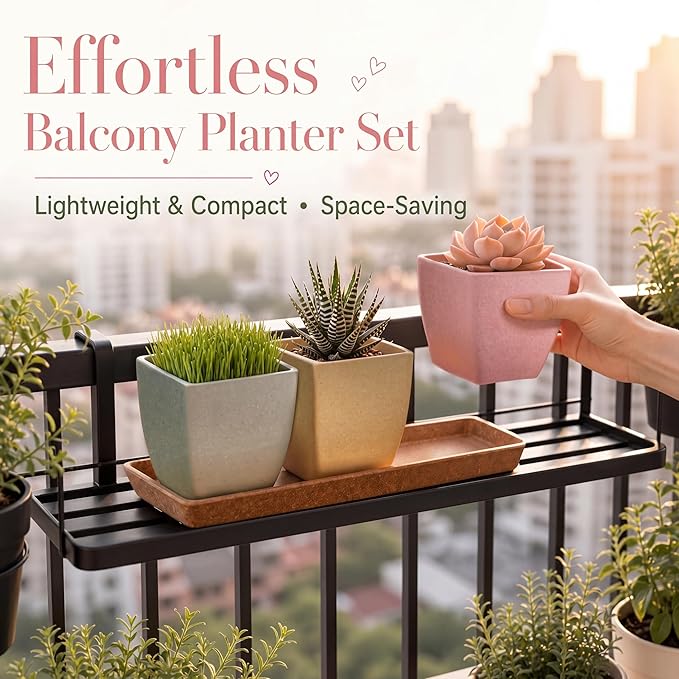 Small pots for Plants, Indoor Square Planter Set, 3.5 inch Modern Succulent Mini Succulent Pots for Windowsill, Shelf & Desk Decor.Pink/Yellow/Green