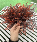 Fake Ferns Shrub Artificial Fern Leaves Plants, Plastic Foliage Greenery Faux Boston Leaf Stems Plant for Outdoor Indoor Garden Décor Wedding Party DIY Decoration Planter Filler Shrubs - Red 8 Pack
