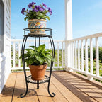 CASIMR 2 Tier Plant Stand, 26.8 inch Tall Metal Potted Holder Rack,Indoor Outdoor Multiple Flower Pot Shelf Rustproof Iron Garden Container for Garden Patio Living Room Corner Balcony, Black