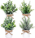 4 Potted Artificial Plants Metal Fake Potted Plant with Iron Pot Mini Greenery Decor Small Faux Plants for Indoor Farmhouse Home Porch Garden Bathroom Room Décor White