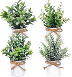 4 Potted Artificial Plants Metal Fake Potted Plant with Iron Pot Mini Greenery Decor Small Faux Plants for Indoor Farmhouse Home Porch Garden Bathroom Room Décor White