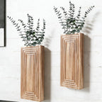 Wooden Wall Planter Vase, 2 Pack Brown Wood Hanging Vases with Fake Eucalyptus for Indoor Modern Boho Farmhouse Wall Art Decor for Home Indoor Kitchen Modern Farmhouse Bathroom