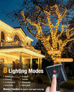 btfarm 2 Pack Solar String Lights Outdoor - Total 66FT 200LED Solar Fairy Lights Outside Waterproof 8 Modes, Copper Wire Solar Powered Twinkle Light for Garden Tree Christmas Wedding Party,Warm White