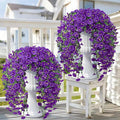 Artificial Hanging Flowers for Outdoors, 4 PCS 600 Blooms UV Resistant Morning Glory Faux Silk Vines, No-Odor Realistic Fake Plants for Garden Planter Porch Patio Decoration, Purple