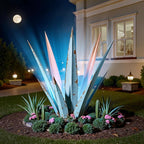 24” Large Solar Metal Agave Plants Outdoor Decor, Tequila Rustic Sculpture Outdoor Statues, Garden Sculpture for Patio Path Courtyard and Lawn (Vintage Blue-Solar Light)