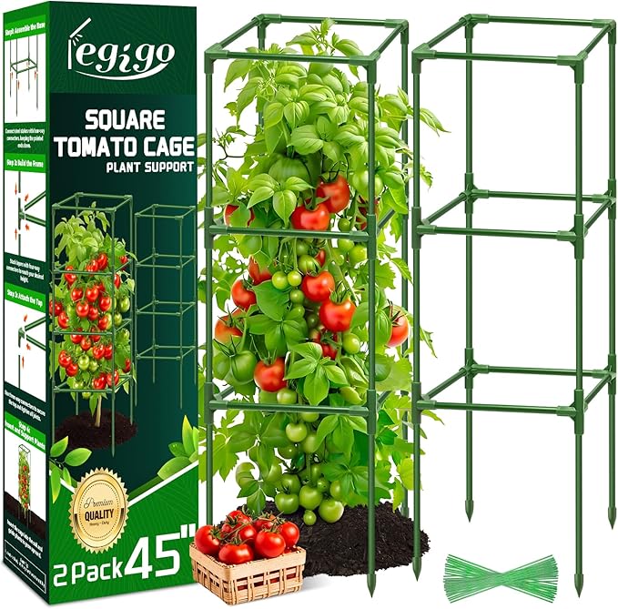 Legigo 2 Pack Square Tomato Cages- 45 Inch Heavy Duty Tomato Trellis for Climbing Plants Outdoor, Tomato Plant Support Stakes Cage Garden Trellis for Garden Raised Garden Bed Cucumbers Vegetables