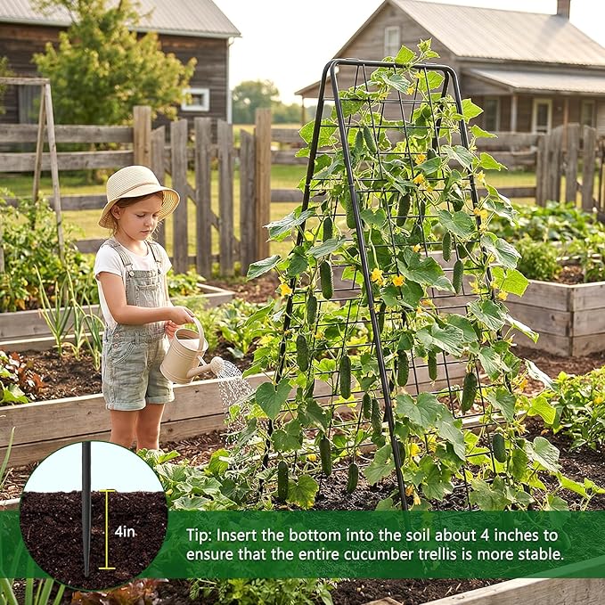 2 Pack Cucumber Trellis, 59" High Foldable A-Frame Garden Trellis for Raised Bed Garden Grow Support with Plant Support Clips Ties for Cucumber,Tomato, Climbing Plants and Flowers
