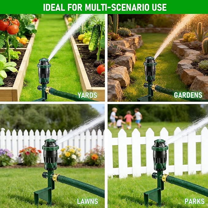 LIULO TOOL Gear Drive Sprinklers for Yard, 360 Degree Garden Water Sprinkler Head on Spike Base with 3/4 Inch Adapters, 5 Modes Adjustable Irrigation Tool for Large Area Yard Lawn Garden