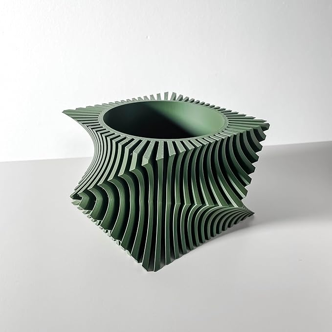 Aeon Twist Modern Planter – Black Sculptural Plant Pot for Indoor Decor Geometric Design with Drainage – Unique Home Accent for Living Room, Office, or Shelf (Green, Compact Structure: 6" x 4" WH)
