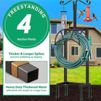 TomCare Garden Hose Holder 4 Spikes Garden Hose Reel Hose Stand Upgraded Water Hose Storage with Tool Hooks Garden Hose Hanger Organizer Holds 160ft Hoses for Outside Yard Lawn, Black