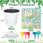 Garden Flower Pot Craft Kit, 48 Paintable Durable Resin Garden Pot with Tray Drainage Holes Adhesive Stickers and Plant Labels, Flower Plant Craft for Classroom Home DIY Flower Planting