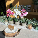 Winlyn Set of 3 Small Artificial Orchid Potted Plants Arrangement with Rustic Wood Planter Box Real Touch Faux Phalaenopsis Moth Orchid Flowers in Pots for Home Office Desk Shelf Table Centerpiece