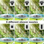 Priksia Solar Water Fountains,Solar Powered Bird Bath Fountain with 6 Nozzles - Free Standing Floating Solar Fountains for Bird Bath, Garden, Pond, Pool (Black-1.4W)
