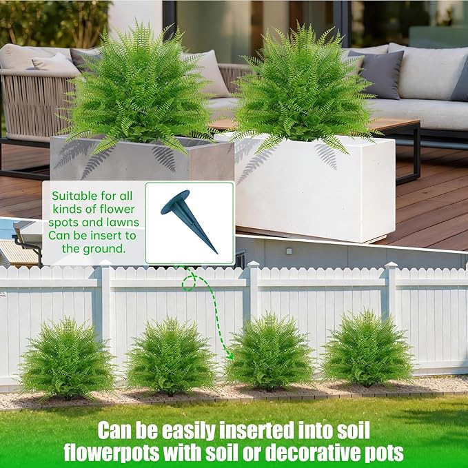 Yangrass Artificial Outdoor Fern Topiary Trees with Ground Spikes, Set of 2 Lifelike Faux Greenery Bush Fake Shrubs Indoor, UV Resistant Artificial Fern Plants for Front Porch Patio Garden Decor