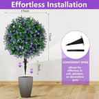 Artificial Purple Flower Topiary Ball Trees with Ground Spike, Set of 2 UV Resistant Artificial Shrubs, Fake Evergreen Artificial Plant Bushes for Indoor Outdoor Front Porch Garden