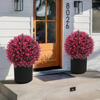Artificial Red Eucalyptus Topiary Ball Tree 24" with Ground Spike, Set of 2 Artificial Boxwood Bushes for Faux Shrubs, Fake Evergreen Faux Plant for Indoor Outdoor Garden -UV Resistant–Fade-Proof