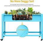 DWVO 47x18x31in Raised Garden Bed HDPE, Weather-Resistant Poly Wood Planter Box Stand, Planter Box with Legs & Lockable Wheels, Elevated Garden Bed for Backyard Patio Balcony - Aruba Blue