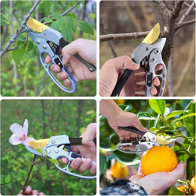 Garden Clippers, Premium Germany Titanium Pruners, Work 3 Times Easier, Ratcheting Pruning Shears, Cutting Rose, Flower, Hedge, Stem, Tree, Sharp Gardening Scissors, Arthritis Weak Hand Snips