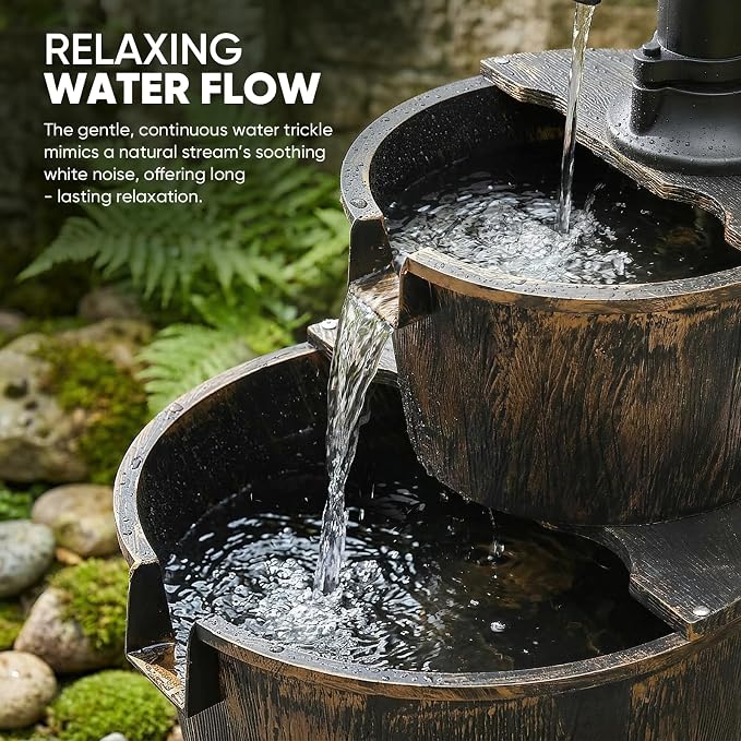 Magshion 27" Tall Outdoor Barrel Pump Water Fountain, 2-Tier Soothing Cascading Waterfall Feature with Electric Recirculating Pump, Garden Decor for Outside Patio, Yard, Porch or Landscape, Bronze