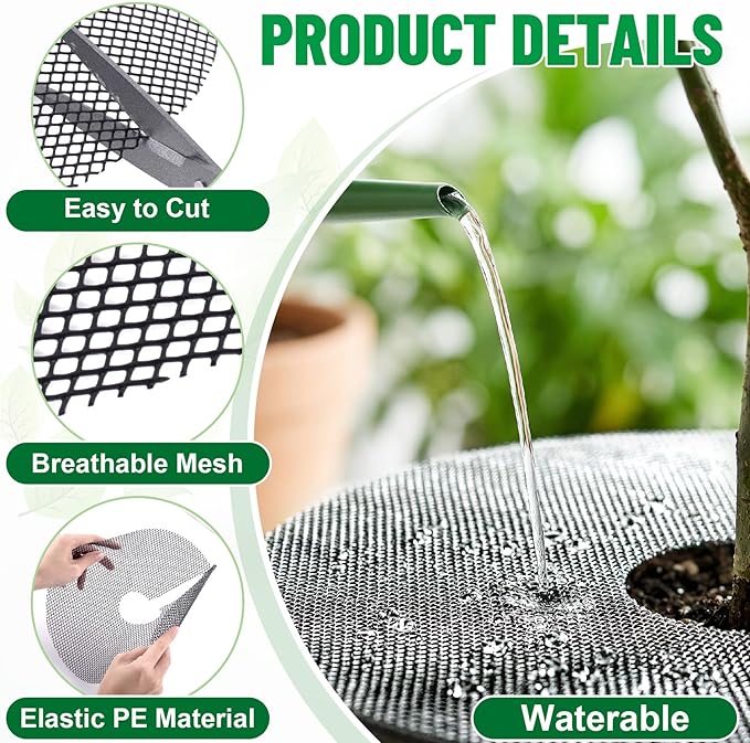 PAGOW 2pcs Plant Protectors from Animals, Breathable Cuttable Plant Pot Soil Cover, Round Flexible Squirrel Guards for Potted Plants Gardening Digging Stopper - Black