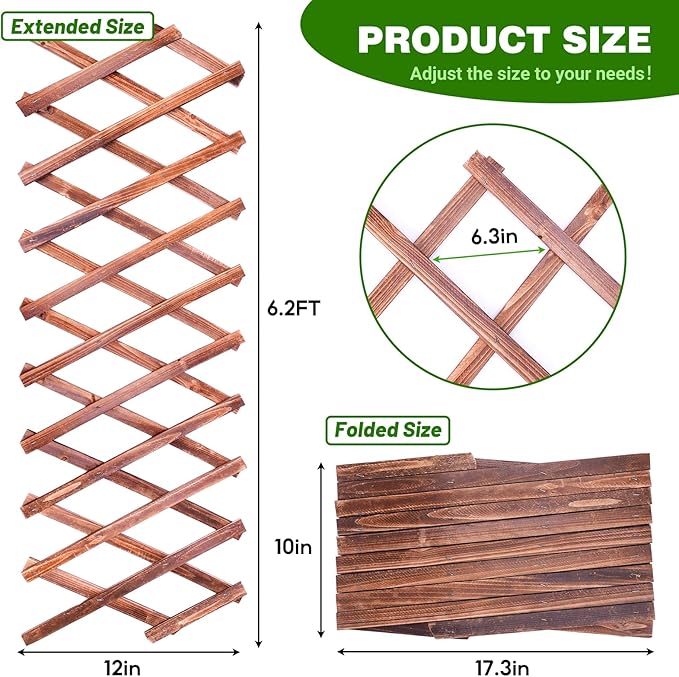 Expandable Garden Lattice Fence, Wooden Trellis for Climbing Outdoor Plants, Stretchable Panel Wall Trellis Vertical Rack Wood Frame Patio Decorative for Vine Ivy Rose