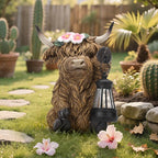 Solar Highland Cow Garden Outdoor Statue,Cow Figurines Sculpture with LED Light,Farmhouse Decor,Patio Balcony Yard for Pasture & Farm Theme Mother's Day Housewarming Gift for Women Mom Grandma