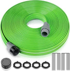Heavy Duty Sprinkler Soaker Hose 25 FT, Flat Garden Hose with Holes, Efficient Flexible Irrigation Hose for Yard, Lawn and Garden, Includes Stakes