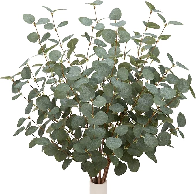 6 Pcs 27" Eucalyptus Stems Greenery Stems Eucalyptus Leaf Spray in Green Silk Plastic Plants Floral Artificial Plants for Home Party Wedding Decoration(Dark Green)