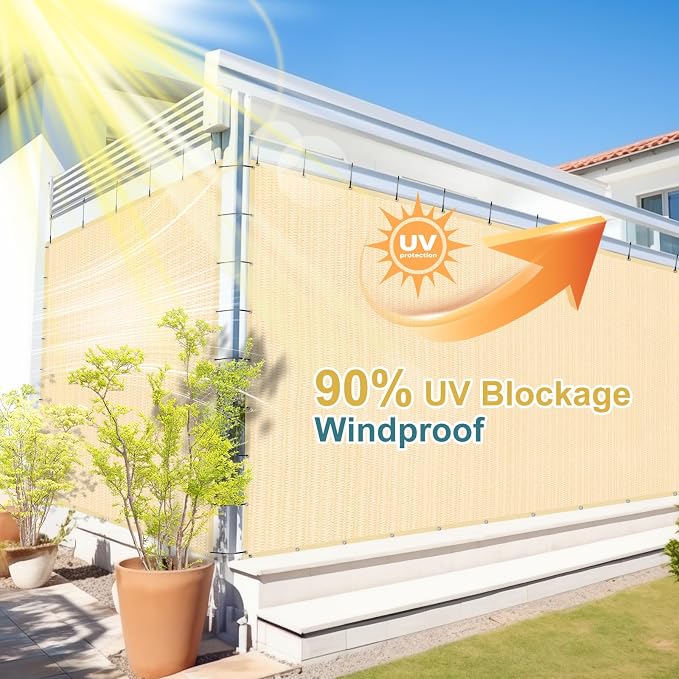 Shade&Beyond 90% Sun Shade Cloth with Grommets, 10' X 12' Pergola Shade Cover Canopy, Mesh Tarp Sun Screens for Patio, Outdoor, Garden, Backyard, Wheat
