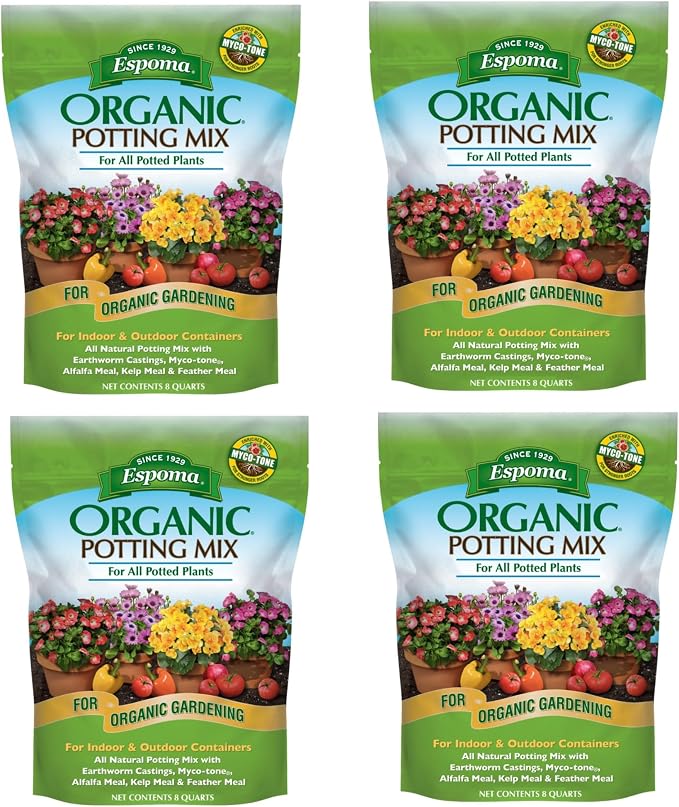 Espoma Organic Potting Soil Mix - All Natural Potting Mix For All Indoor & Outdoor Containers Including Herbs & Vegetables. For Organic Gardening, 8qt. bag. (Pack of 4)