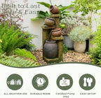 Outdoor Water Fountain with LED Lights, 4-Tier Cascading Waterfall Fountain, Rustic Wood Barrel Resin Outdoor Water Fountain for Garden Patio Backyard Porch Indoor Decor, 36.6" H