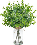 Der Rose 14.5" Fake Plants for Bathroom Decor Artificial Eucalyptus Stems in Clear Glass Vase with Faux Water for Office Desk Accessories Home Wedding Decor