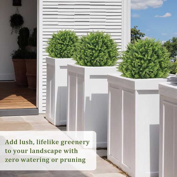 24" Artificial Outdoor Plants Set of 2 – UV Resistant Faux Cedar Topiary Trees, Realistic Fake Bushes and Shrubs for Front Porch, Patio, Outside Planters Decor